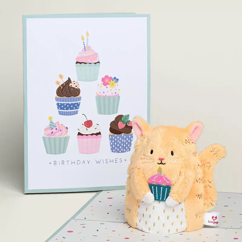 ‘Birthday Wishes’ Cupcake Cat Plushpop Card
