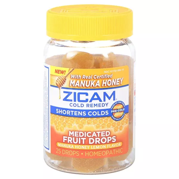 Zicam Cold Remedy Manuka Honey & Lemon Medicated Fruit Drops, 25 Count