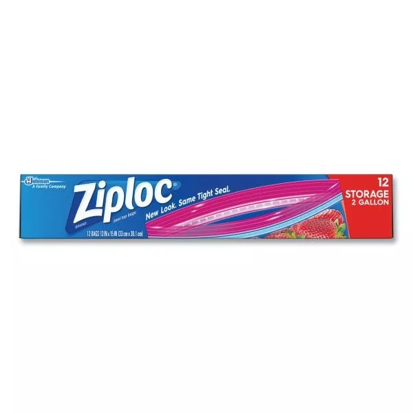 Ziploc Double Zipper Storage Bags, 8 Qt, 13″ X 15″, Clear, 12/Box