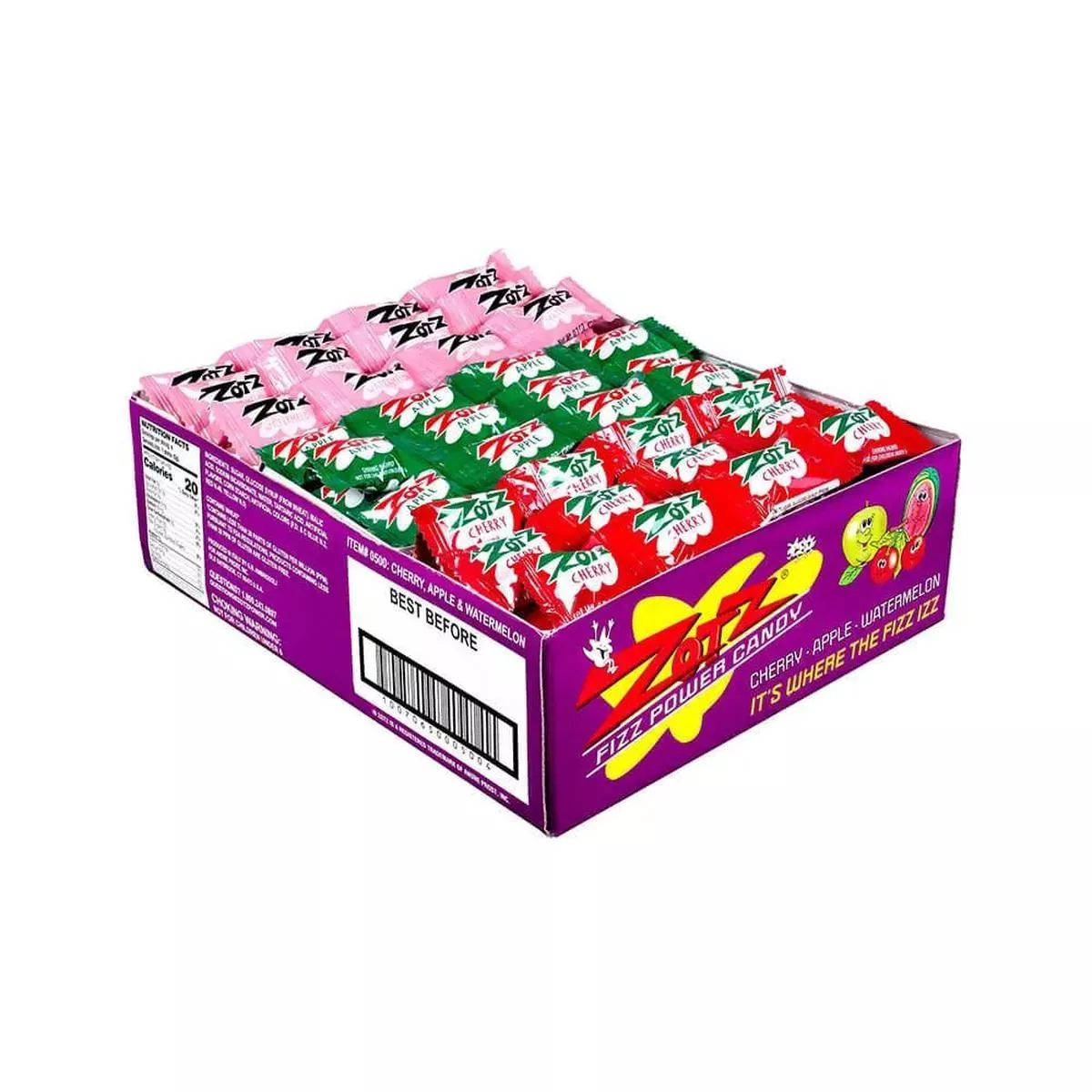 Zotz Sour Candy Fizz Strings – Cherry, Apple, Watermelon: 48-Piece Display
